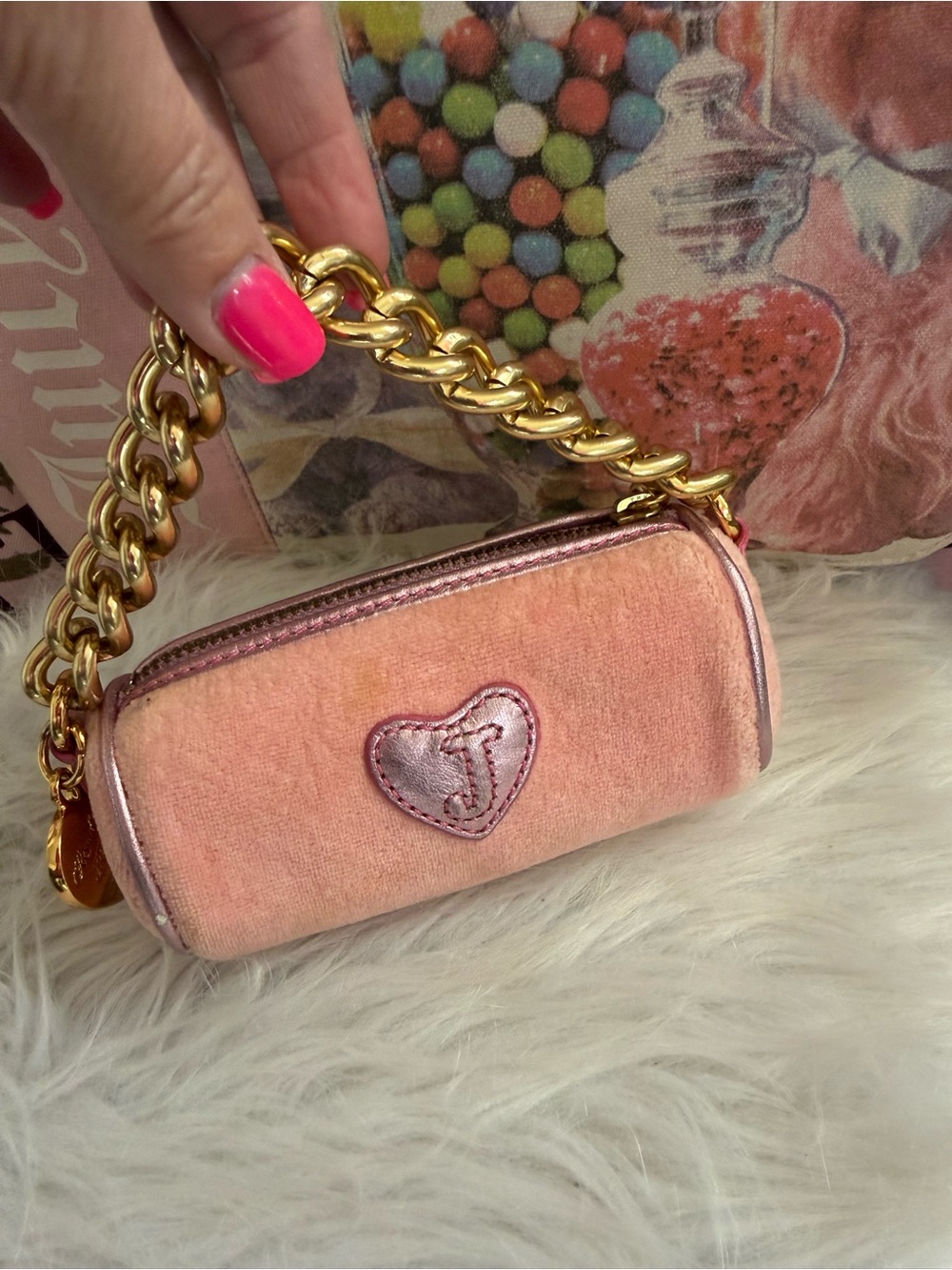 Rare Vintage 2007 Juicy Couture Pink Velour Micro Mini Case and Barrel Bag - Picture 12 of 16